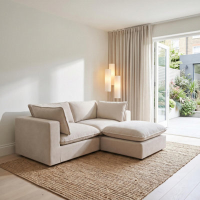 FurnitureboxUK Echo Linen-Look Fabric 2 Seater Modular Chaise Sofa in Cream - Image 5