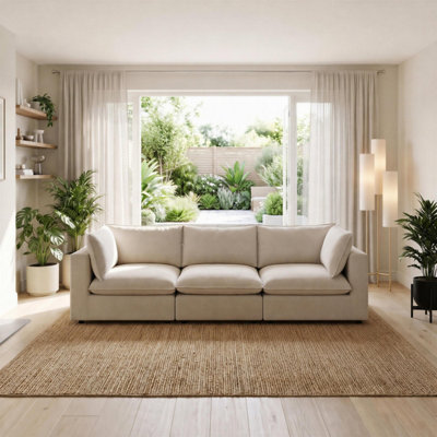 Furniturebox Uk Echo Cream Linen-Look Fabric 3 Seater Modular Sofa - Image 3