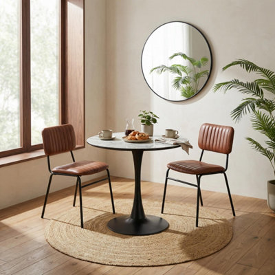 B&Q -  Elina Round White Marble Effect Pedestal 2 Seater Dining Table And ChairsMarble Effect Dining Table And Chairs Set