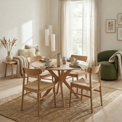 Furnitureboxuk Unisex Brown Mette Round Oak Veneer Dining Table 4 Oak Bonnie Chairs In - Image 3