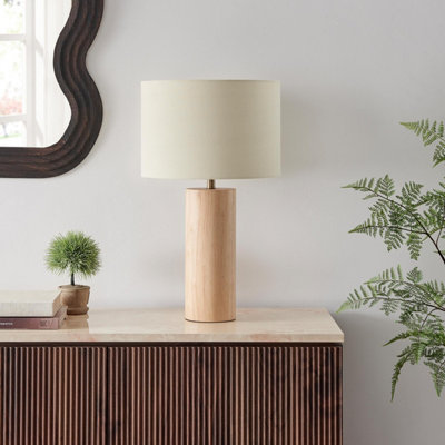 B&Q -  Uk Connie Wood Cylindrical Pillar Table Lamp