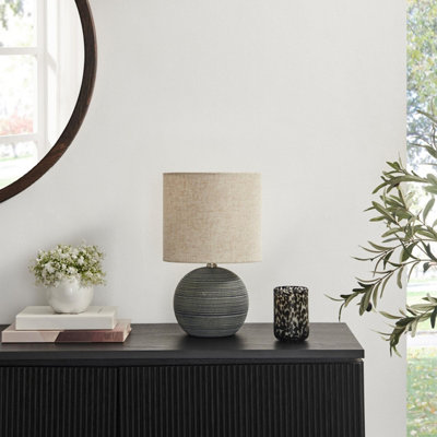 B&Q -  Uk Ripple Grey & Black Textured Ceramic Round Table Lamp