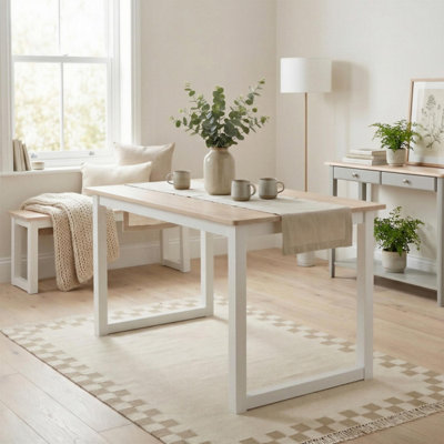 B&Q -  Uk Tobermory Rectangular Whitewash & White Wood 6 Seater Dining Table