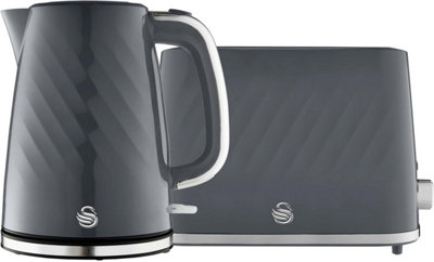 Swan Windsor Grey 1.7L Cordless Kettle And 2-Slice Toaster Matching Set, Textured Gloss Finish With Chrome