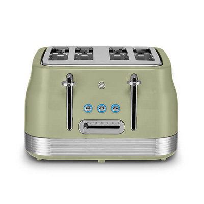 Swan ST19029GRN Retro 4 Slice Toaster with 7 Browning Levels, Removable Crumb Trays, Defrost, Reheat and Cancel Functions, Hidden Cord Storage, Non-Slip Feet, 1860W, Green and Stainless Steel - Image 7