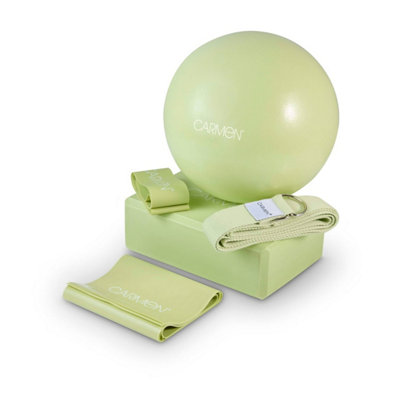 Carmen Yoga Starter Kit 5-Piece Pilates Ball Block Strap Bands Fitness Set Green - Image 2