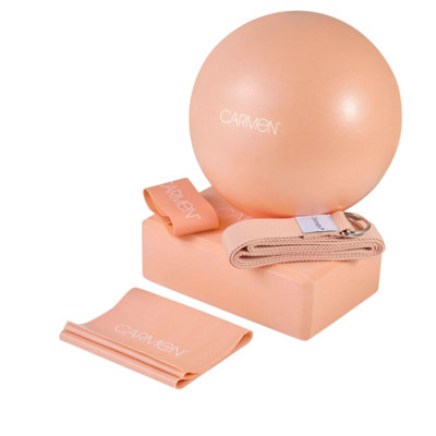Carmen 5 Piece Yoga Starter Kit - Peach - Pilates Ball, Resistance Band, Yoga Block, Cotton Strap, Stretching Band - Image 5