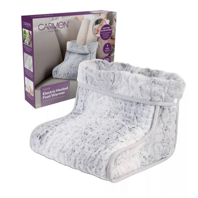 Carmen Electric Heated Foot Warmer 110W 4 Heat Settings Fabric Faux Fur Grey from B&Q
