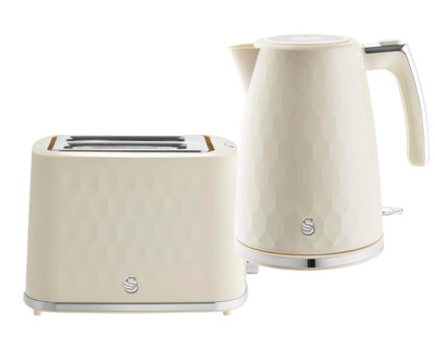 Swan Hexton Kitchen Set, 1.7L Rapid Boil Kettle And 2 Slice Toaster, Cream With Chrome Accents, Sk19038crm & St19037crm, Eejb387 - Image 9