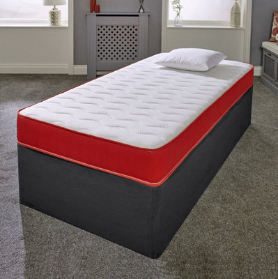 eXtreme Comfort Ltd Cooltouch Colours White Wave Hybrid Memory Foam & Pinna-Coil Innerspring Mattress With Red Border 3Ft Single from B&Q