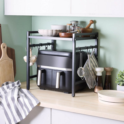 Coopers of Stortford Expandable Microwave ShelfNon Slip FeetUtensil HooksAdjustableFreestandingCountertopWorktop from B&Q