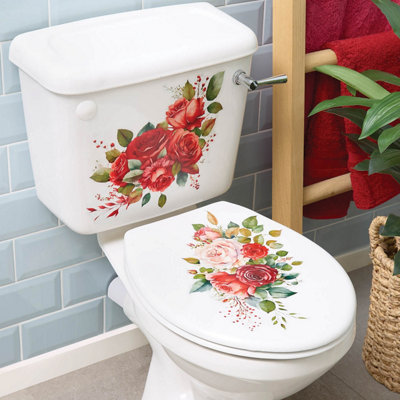 Coopers Of Stortford Set Of 2 Rose Toilet Stickers - Easy To Apply & Remove, Floral Design For Seat Lid & Cistern, 28X25cm