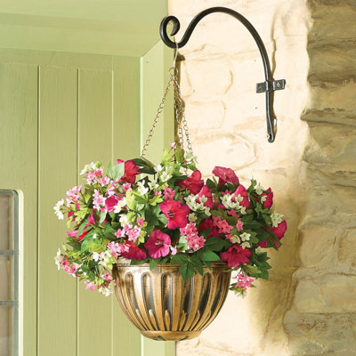 Gainsborough Hanging Basket With Mixed PetuniasYear-Round Colour Artificial FlowersWeather-Resistant Bronze-Look Planter from B&Q