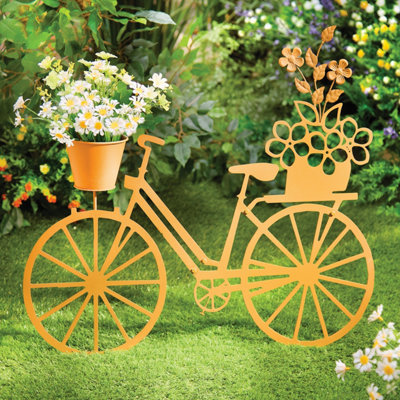Gainsborough Rusty Metal Bike StakeVintage Garden Ornament With Basket Planter Feature from B&Q