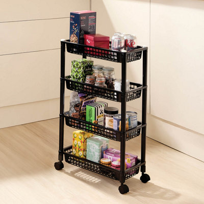 B&Q -  Black 4-Tier Rolling Trolley With Ventilated TraysUnder-Counter Storage Solution