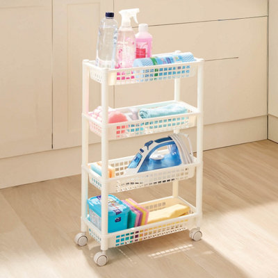 B&Q -  White 4-Tier Rolling Trolley With Ventilated TraysUnder-Counter Storage Solution