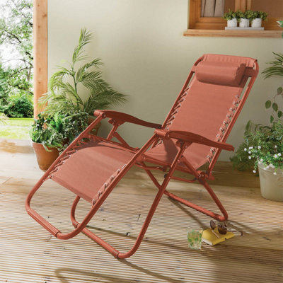 Gainsborough Terracotta Zero Gravity Reclining Garden ChairFolding Outdoor Lounger With Mesh Seat & Bungee Support from B&Q