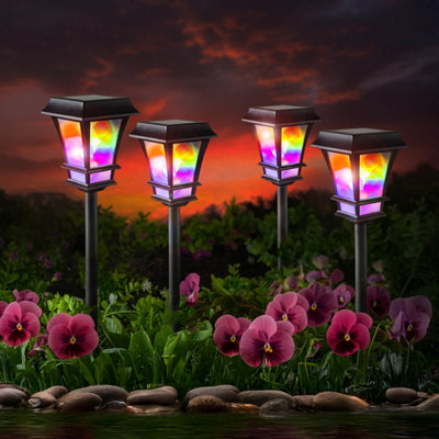 Gainsborough Set Of 4 Galaxy Effect Solar Stake Lights3D Marble Lantern Garden Lights Automatic Dusk To Dawn H43 X W10 X D10Cm from B&Q