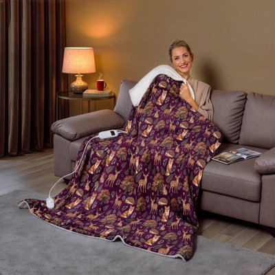 Eldo Heated Electric Over Blanket With Printed Fleece, Sherpa Reverse & 9 Heat Settings