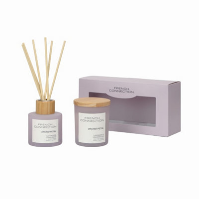 French Connection Orchid Petal 130G Candle And 100Ml Reed Diffuser Gift Set Pastel Range from B&Q