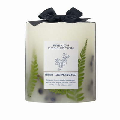 French Connection VetivertEucalyptus & Sea Salt Real Dried Botanicals Infused Scented Pillar CandleVegetable Wax Blend from B&Q