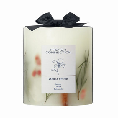French Connection Vanilla Orchid Real Dried Botanicals Infused Scented Pillar CandleVegetable Wax Blend Long-Lasting from B&Q