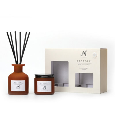 Aroma Naturals Aromatherapy Candle & Reed Diffuser Gift Set EucalyptusSaffronPlum Scent from B&Q