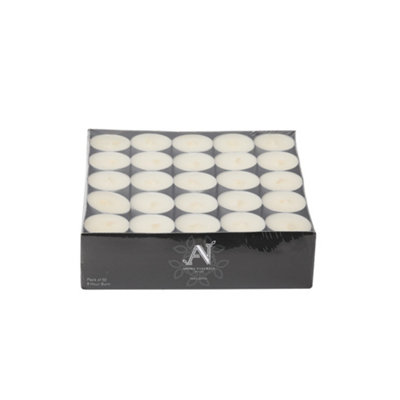 B&Q -  Unscented Tealights 50 Pack White Wax Candles 8H Burn Time