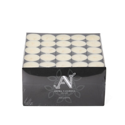 Aroma Naturals Unscented Tealights 100 Pack White Wax Candles 8H Burn Time from B&Q