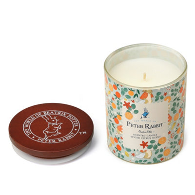 Peter Rabbit™ Orange Floral Scented Candle Wick Wood Lid 30Hr Burn Glass Size 1