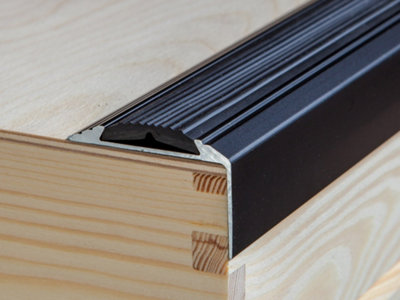 Self-Adhesive Anodised Aluminium Anti Non Slip Stair Edge Nosing Trim 900mm X 46mm X 30mm A38 Black from B&Q