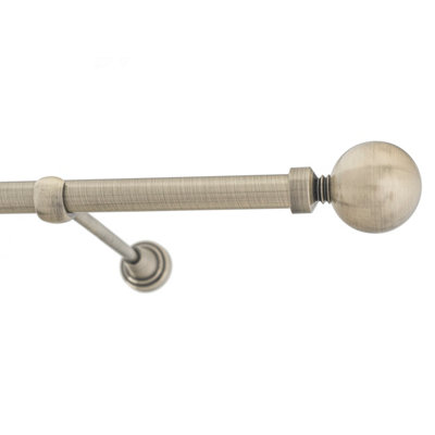 Toolty Antique Brass Metal Curtain Pole 19mm With Finials Rod Classic Brackets Ball 230Cm from B&Q