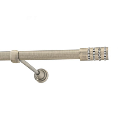 Toolty Antique Brass Metal Curtain Pole 19mm With Finials Rod Classic Brackets Roseti 115Cm from B&Q