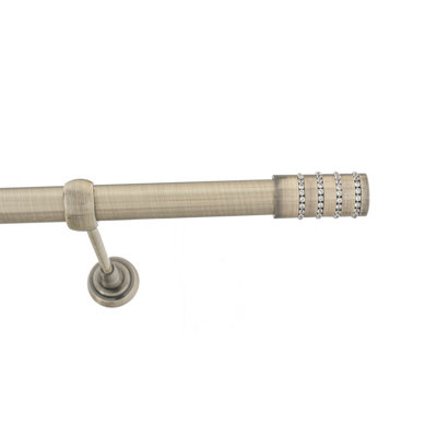 Toolty Antique Brass Metal Curtain Pole 25mm With Finials Rod Classic Brackets Roseti 175Cm from B&Q