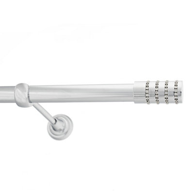Toolty Chrome Metal Curtain Pole 25mm With Finials Rod Classic Brackets Roseti 175Cm from B&Q