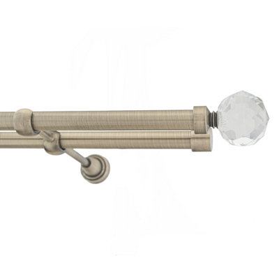 Toolty Double Metal Curtain Pole 19/19mm With Finials Rod Classic Brackets Beluna 230Cm Antique Brass from B&Q