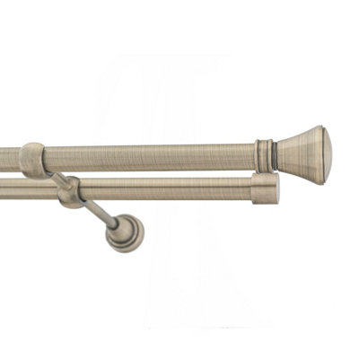 Toolty Double Metal Curtain Pole 19/19mm With Finials Rod Classic Brackets Liberty 350Cm Antique Brass from B&Q