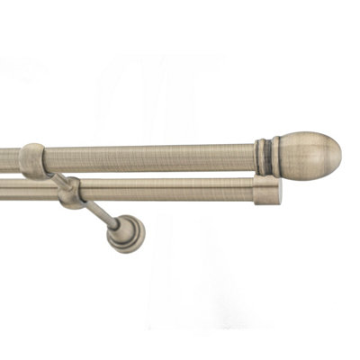 Toolty Double Metal Curtain Pole 19/19mm With Finials Rod Classic Brackets Oval 195Cm Antique Brass from B&Q