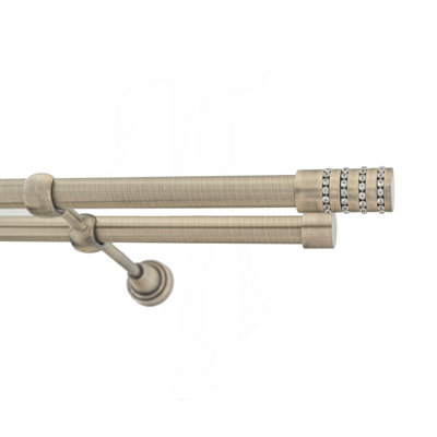 Toolty Double Metal Curtain Pole 19/19mm With Finials Rod Classic Brackets Roseti 390Cm Antique Brass from B&Q