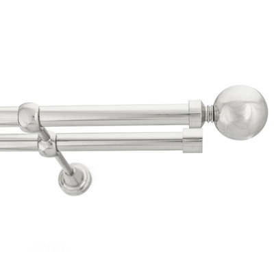 Toolty Double Metal Curtain Pole 19/19mm With Finials Rod Classic Brackets Ball 390Cm Inox from B&Q
