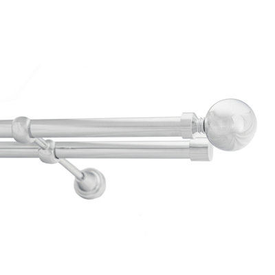 Toolty Double Metal Curtain Pole 19/19mm With Finials Rod Classic Brackets Ball 145Cm Chrome from B&Q