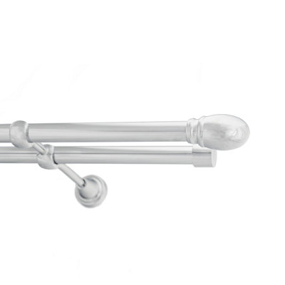 Toolty Double Metal Curtain Pole 19/19mm With Finials Rod Classic Brackets Oval 145Cm Chrome from B&Q