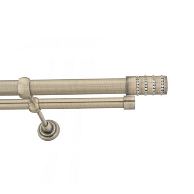 Toolty Double Metal Curtain Pole 25/19mm With Finials Rod Classic Brackets Roseti 390Cm Antique Brass from B&Q