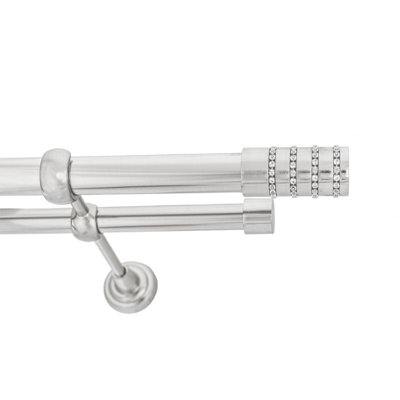 Toolty Double Metal Curtain Pole 25/19mm With Finials Rod Classic Brackets Roseti 230Cm Inox from B&Q