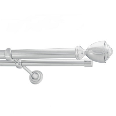 Toolty Double Metal Curtain Pole 25/19mm With Finials Rod Classic Brackets Avanti 195Cm Chrome from B&Q