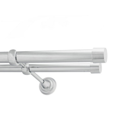 Toolty Double Metal Curtain Pole 25/19mm With Finials Rod Classic Brackets Luna 145Cm Chrome from B&Q