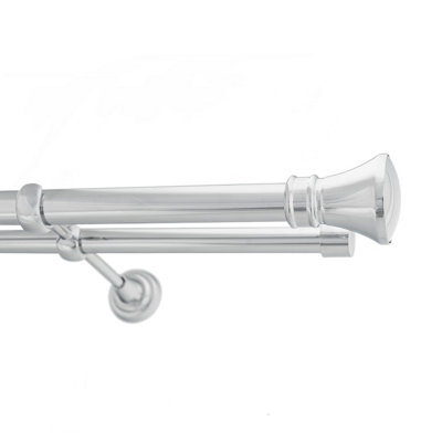 Toolty Double Metal Curtain Pole 25/19mm With Finials Rod Classic Brackets Liberty 230Cm Chrome from B&Q