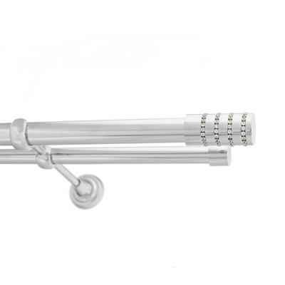 Toolty Double Metal Curtain Pole 25/19mm With Finials Rod Classic Brackets Roseti 145Cm Chrome from B&Q