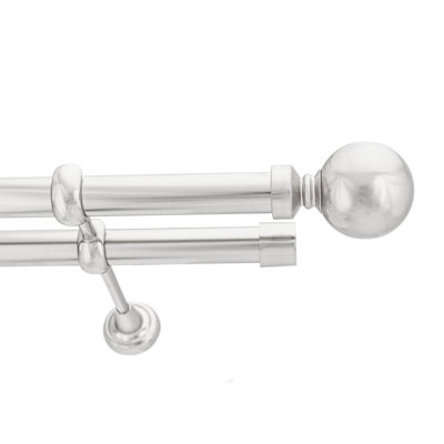 Toolty Double Metal Curtain Pole 25/25mm With Finials Rod Cassic Brackets Ball 290Cm Inox from B&Q
