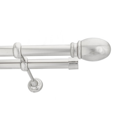 Toolty Double Metal Curtain Pole 25/25mm With Finials Rod Cassic Brackets Oval 195Cm Inox from B&Q